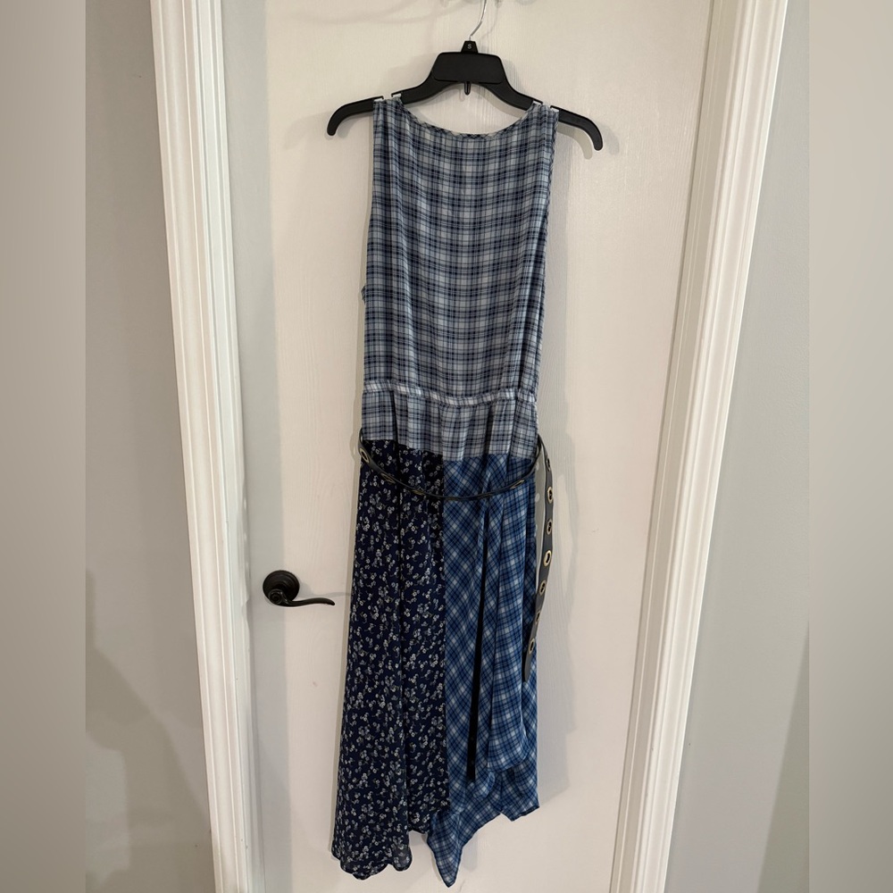 MICHAEL Michael Kors XXL Blue Asymmetrical Plaid Georgette Dress - Picture 6 of 8